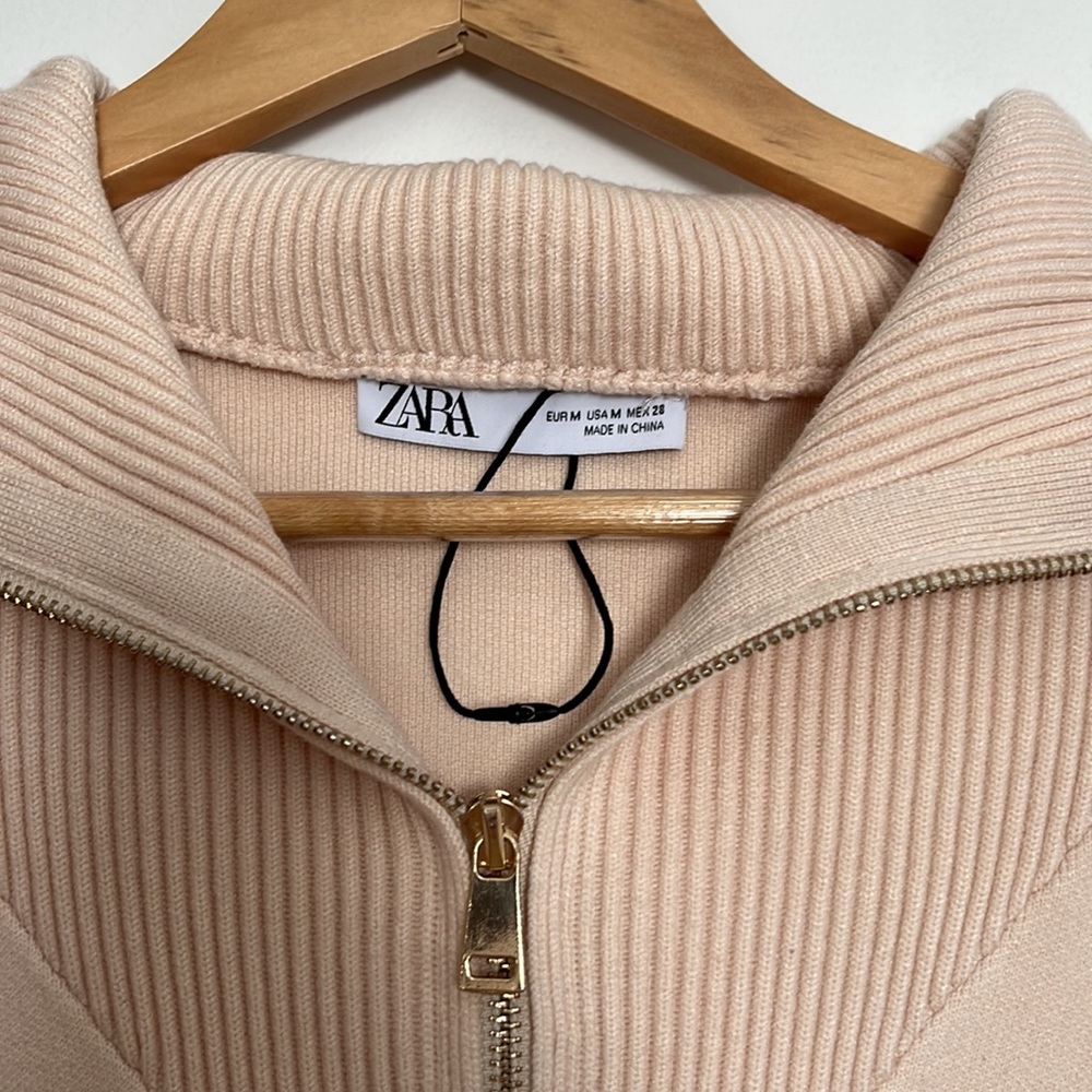 Zara Cream Zip-Front Cowl Sweater - Picture 3 of 4